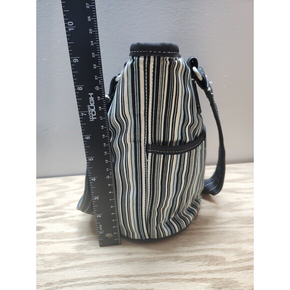 Longaberger Sisters Canvas Handbag - 10"x10" - Black and Teal Stripped - Lined - Picture 3 of 8